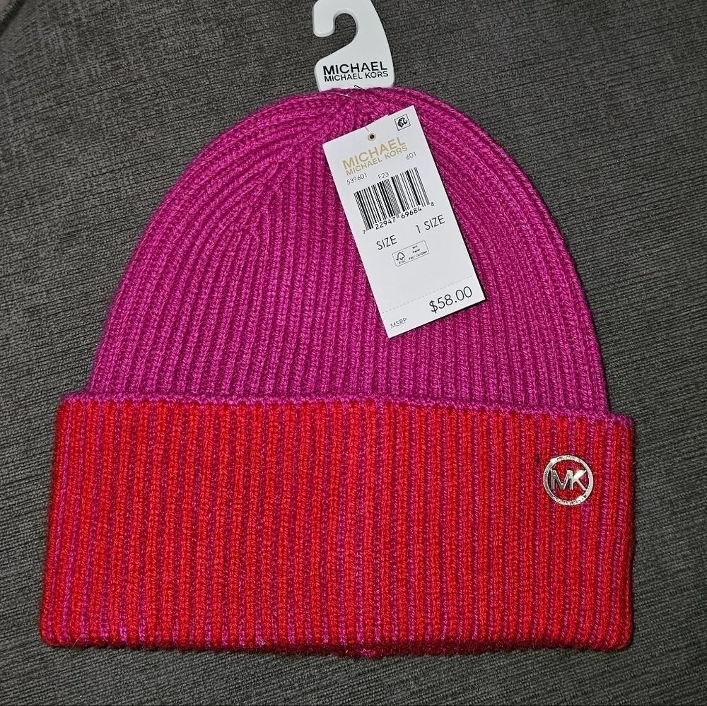 Michael Kors Women's colorblocked  Plaited Fisherman Rib Cuff Beanie Winter Hat
